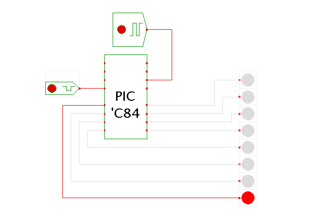 PIC16C84 microcontroller demonstration (nightrider) screenshot