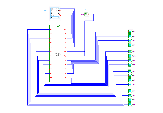 TTL-series 74154 decoder demonstration screenshot